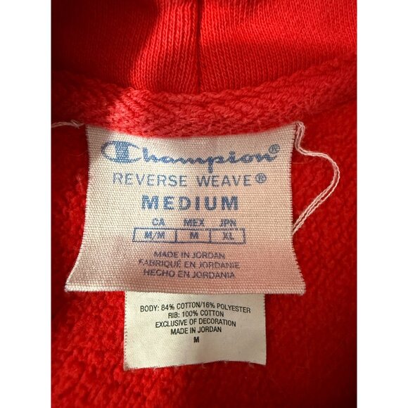 Champion Reverse Weave Hoodie Men's Medium Vintage 90's Logo Sweatshirt Red - Picture 10 of 15
